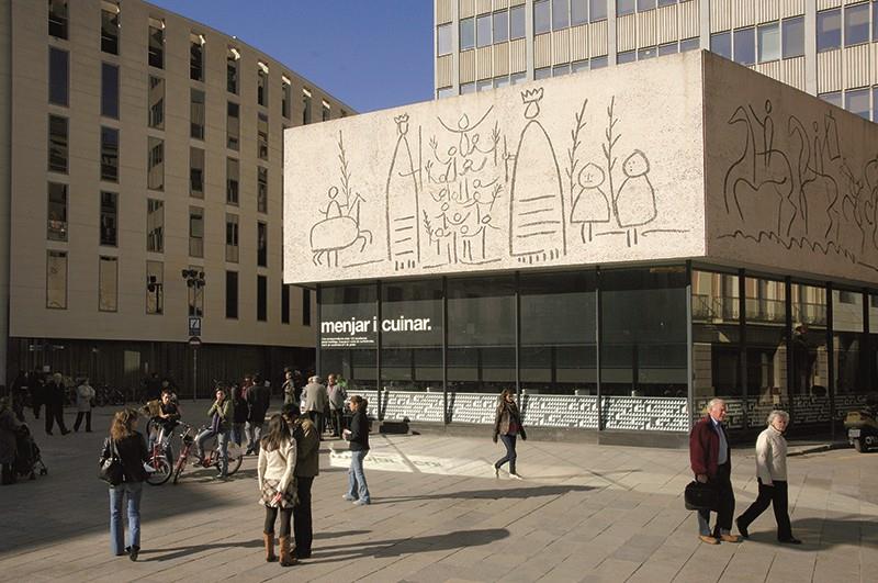 A mural by Pablo Picasso decorates the facade of the Col•legi d’Arquitectes in Barcelona